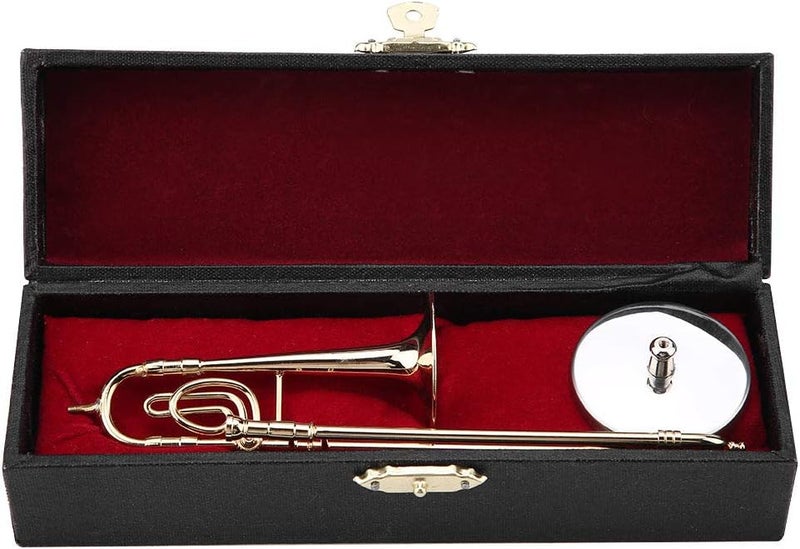 Shanrya Miniature Trombone Replica with Stand and Case Gold Plated Instrument Model Musical Ornaments for Musician Friends - Image 1